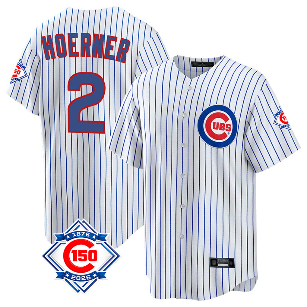 Chicago Cubs #2 Nico Hoerner Player White REYNOLDS 150th Anniversary Home Game Stitched Jerseys