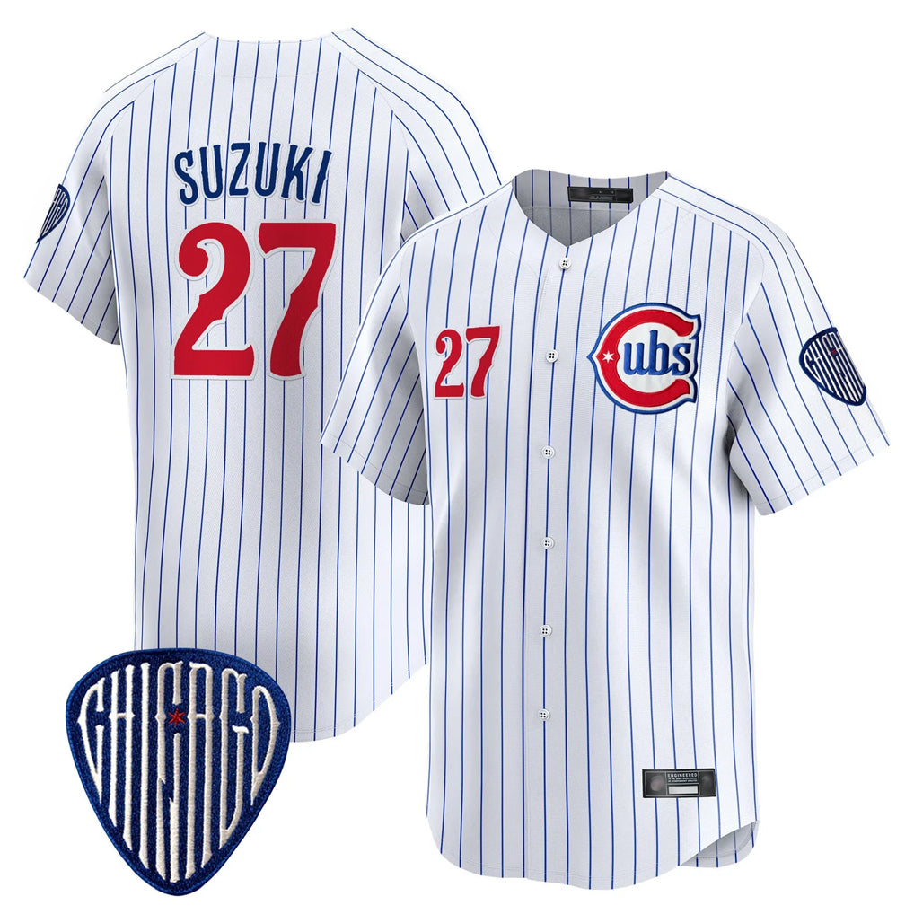 Chicago Cubs #27 Seiya Suzuki Player White REYNOLDS Pinstripe Vapor Premier Limited Home Stitched Jerseys