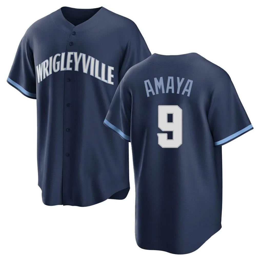 Chicago Cubs #9 Miguel Amaya Player Navy REYNOLDS City Connect Home Game Stitched Jerseys