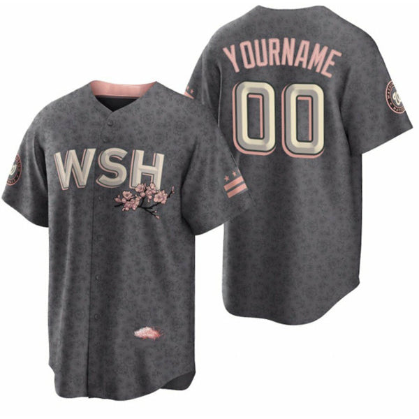 Custom Washington Nationals draft Player 2022 Grey REYNOLDS City Connect Cherry Blossom Cool Base Stitched Jersey