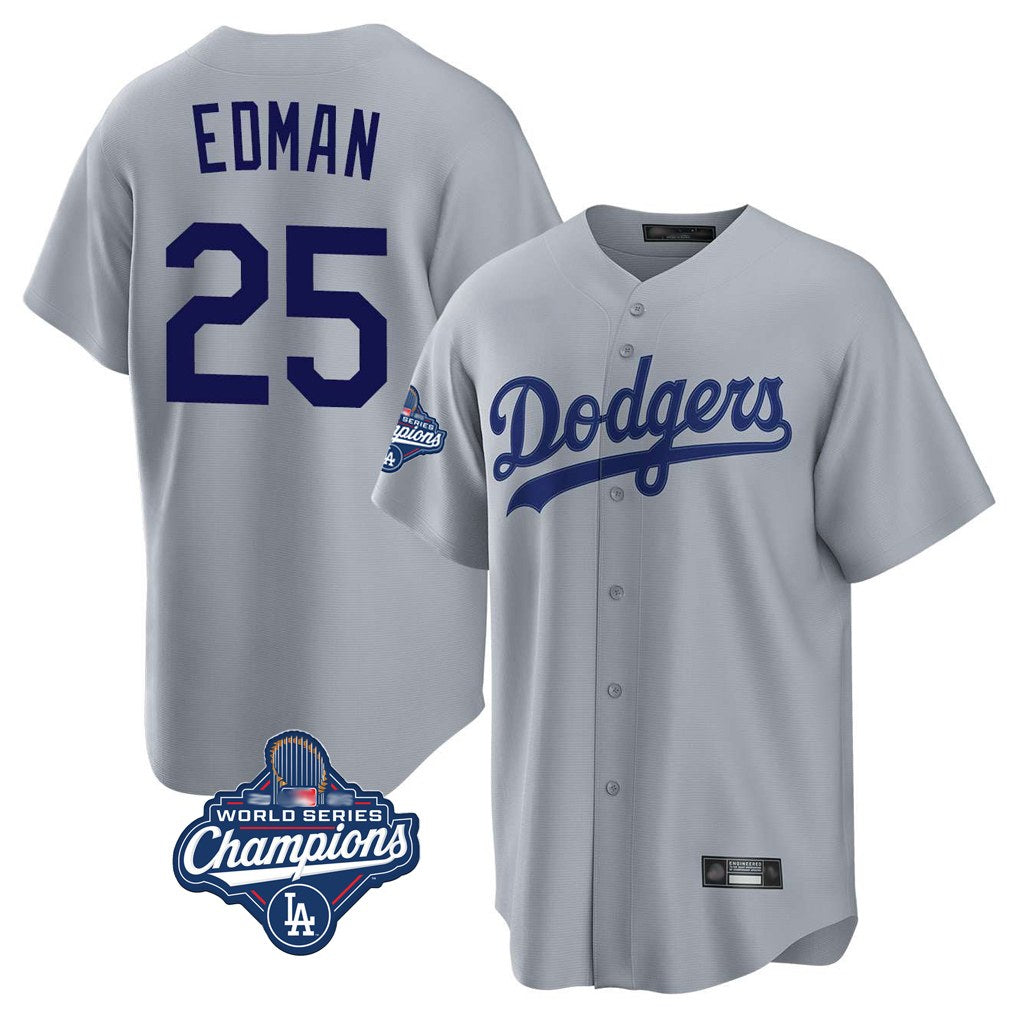 Los Angeles Dodgers #25 Tommy Edman Player Gray REYNOLDS World Series Meet Game Stitched Jerseys