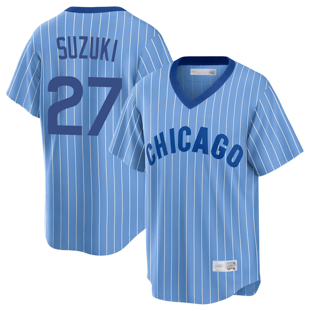 Chicago Cubs #27 Seiya Suzuki Player Blue REYNOLDS T-shirt Cooperstown Collection Limited Stitched Jerseys