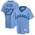 Chicago Cubs #27 Seiya Suzuki Player Blue REYNOLDS T-shirt Cooperstown Collection Limited Stitched Jerseys