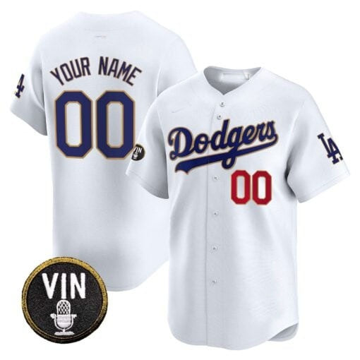 Custom Los Angeles Dodgers Vin Scully Patch Gold Trim Vapor Premier Limited Jersey ¨C All Stitched-White REYNOLDS