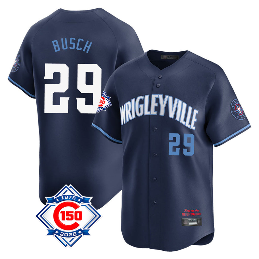 Chicago Cubs #29 Michael Busch Player Navy REYNOLDS City Connect 150th Anniversary Limited Home Stitched Jerseys