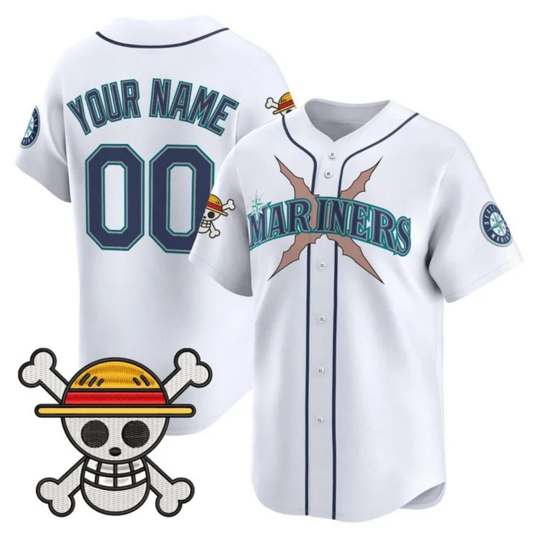 Custom Seattle Mariners x One Piece White REYNOLDS Vapor Premier Limited Jersey - Stitched