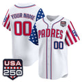 Custom San Diego Padres America 250 Edition Vapor Premier Limited White REYNOLDS Stitched Jerseys