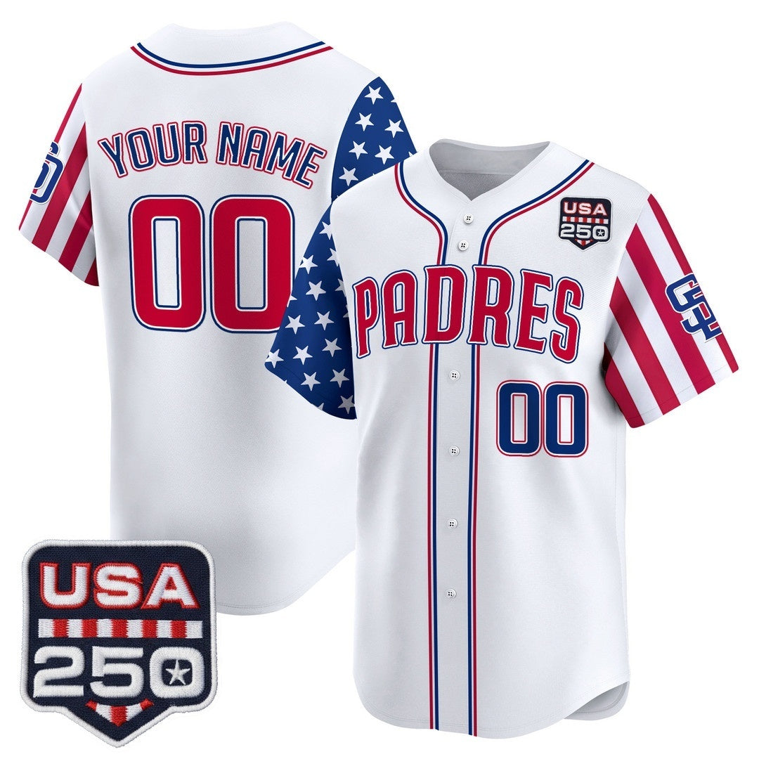 Custom San Diego Padres America 250 Edition Vapor Premier Limited White REYNOLDS Stitched Jerseys