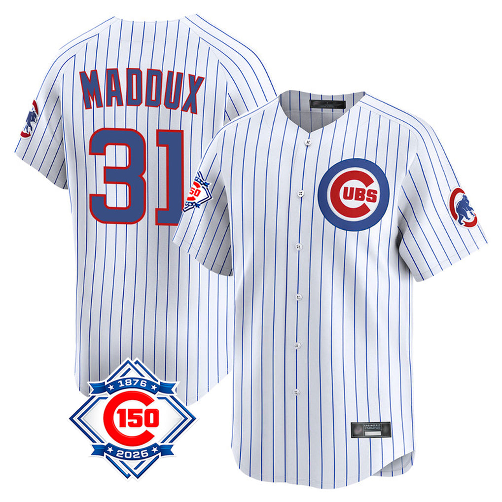 Chicago Cubs #31 Greg Maddux Player White REYNOLDS 150th Anniversary Limited Home Game Stitched Jerseys