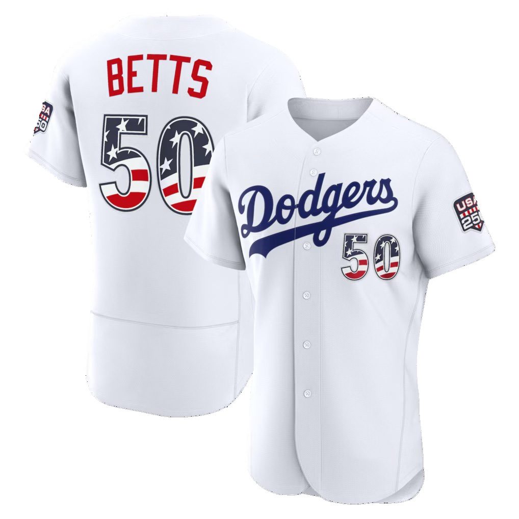 Los Angeles Dodgers #50 Mookie Betts Fourth of July White REYNOLDS USA 250 Authentic Jersey