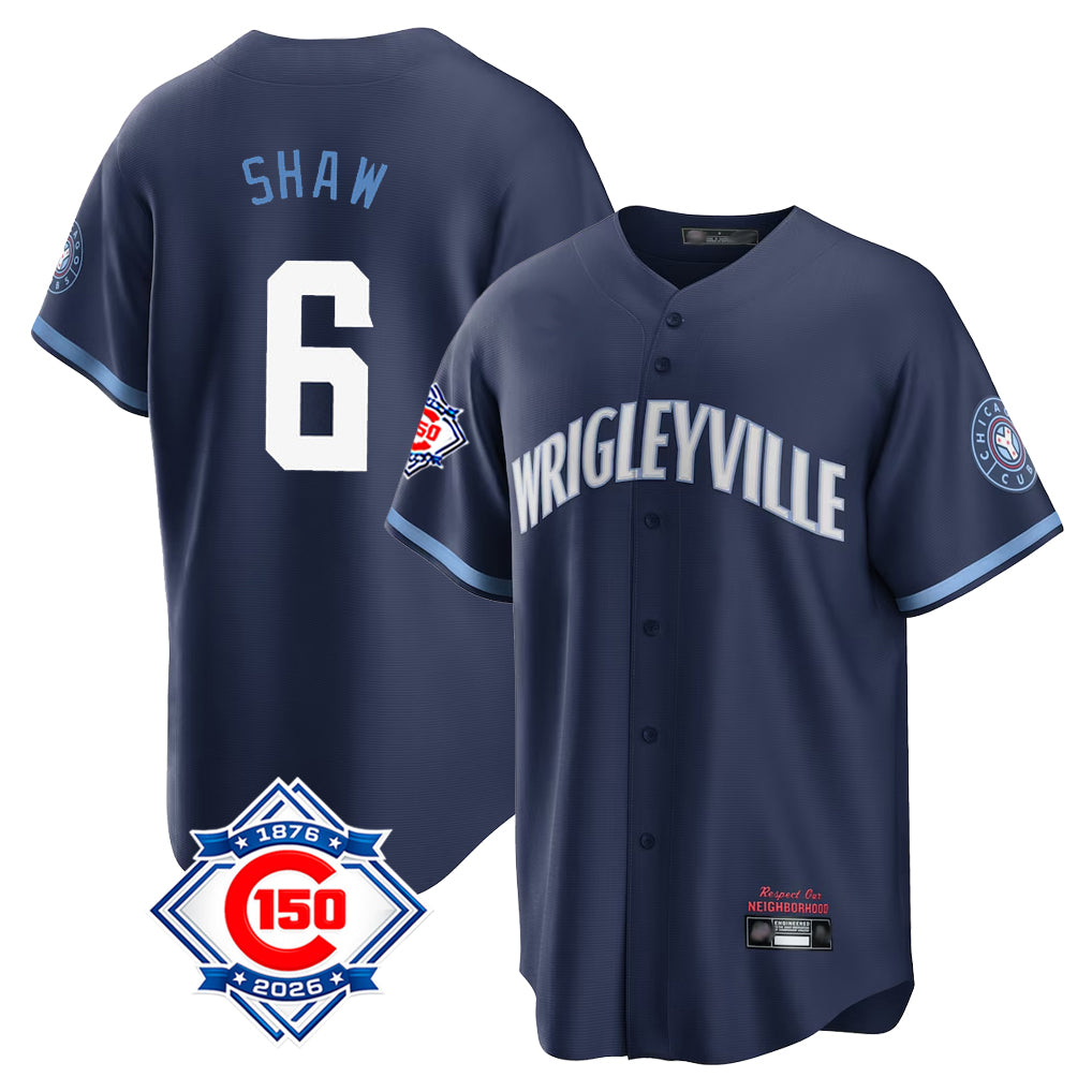 Chicago Cubs #6 Matt Shaw Player Navy REYNOLDS 150th Anniversary City Connect Home Game Stitched Jerseys