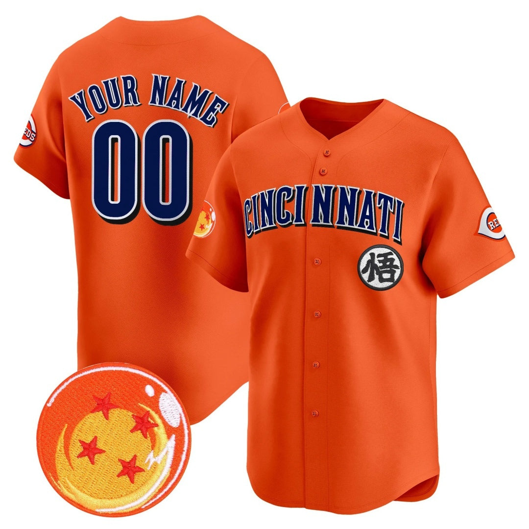 Custom Cincinnati Reds x Dragon Ball Orange REYNOLDS Vapor Premier Limited Jersey - All Stitched