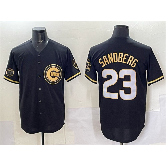 Chicago Cubs #23 Ryne Sandberg Black REYNOLDS Gold 'Ryne Sandberg Tribute' Vapor Limited V2 Stitched Jersey