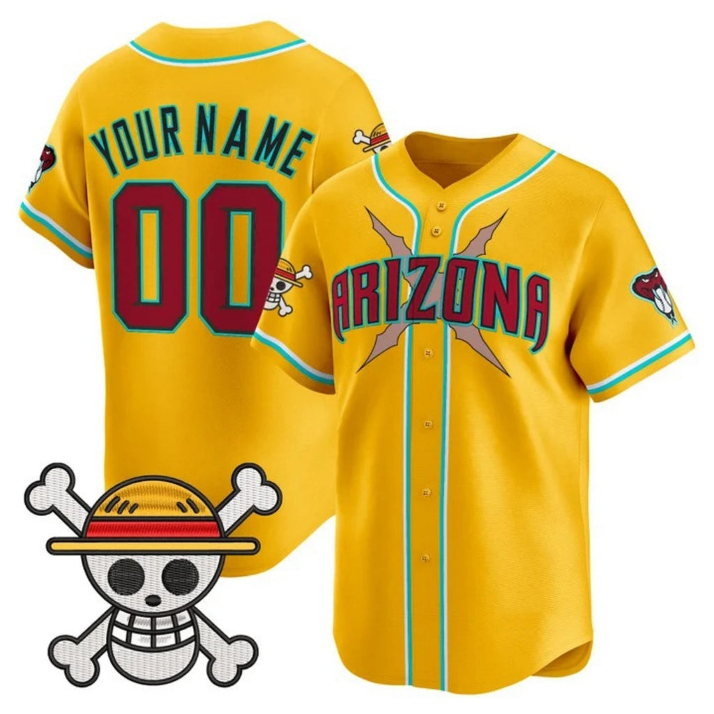 Custom Arizona Diamondbacks x One Piece Gold REYNOLDS Vapor Premier Limited Jersey - Stitched