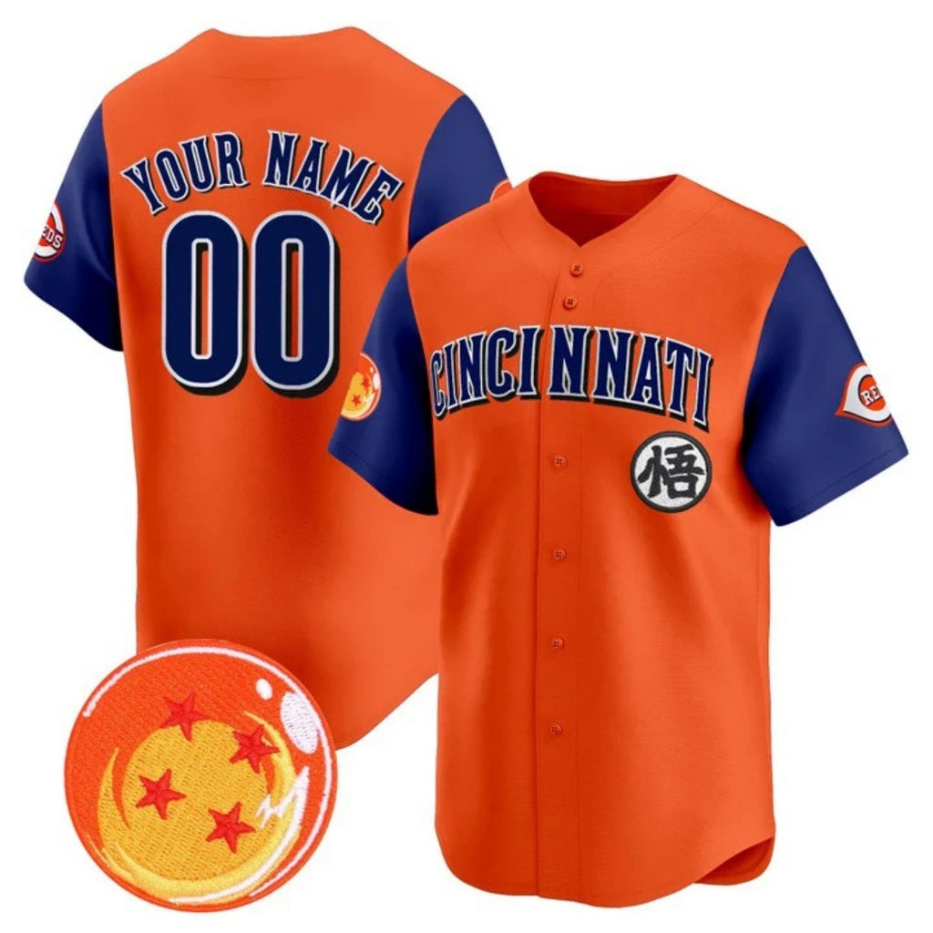 Custom Cincinnati Reds x Dragon Ball Royal Orange REYNOLDS Vapor Premier Limited Jersey - All Stitched