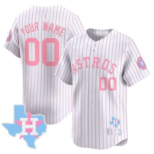 Custom Houston Astros Bubblegum Pinstripe White REYNOLDS Vapor PremierLimited Jersey- All Stitched