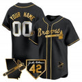 Custom Atlanta Braves 2024 Robinson & Georgia Patch Vapor Premier Limited Jersey ¨C Black Gold REYNOLDS