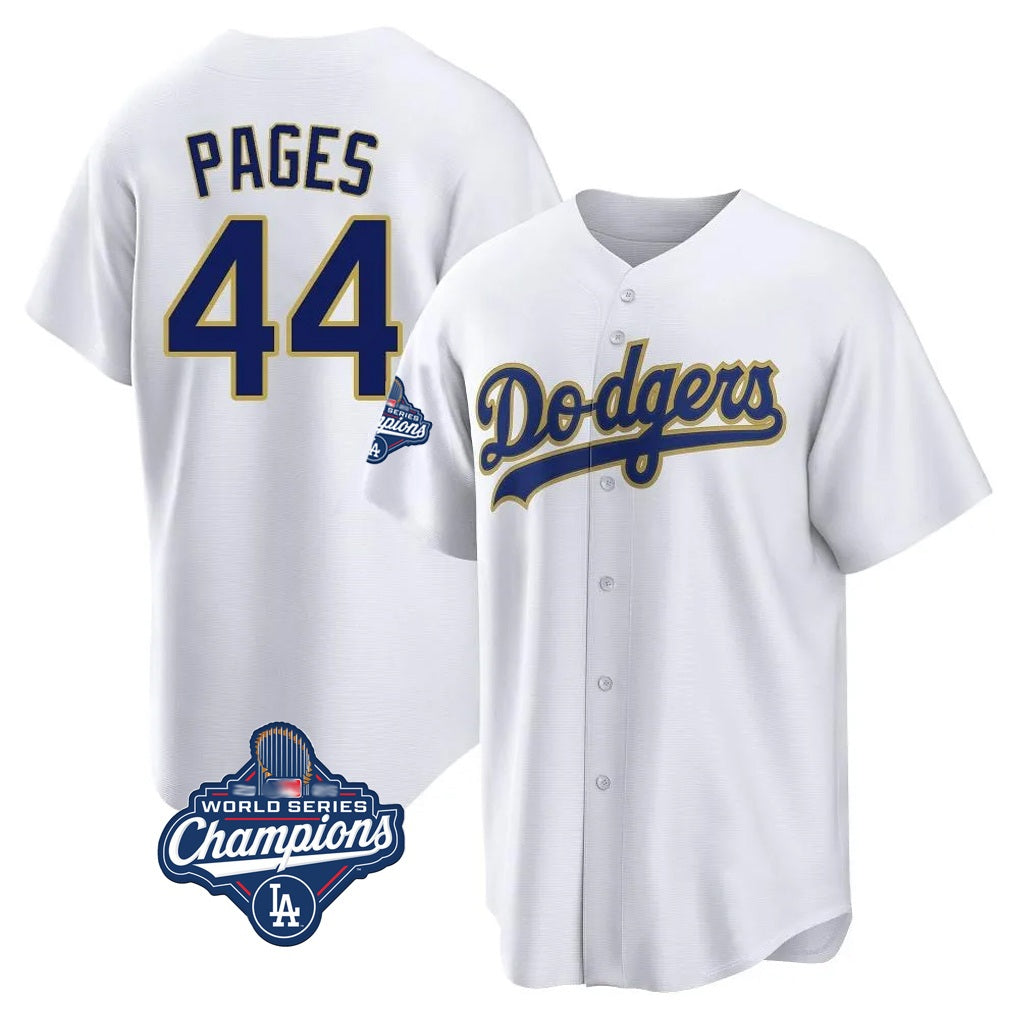 Los Angeles Dodgers #44 Andy Pages Player Gold White REYNOLDS World Series Meet 2026 Collection Stadium Game Stitched Jerseys