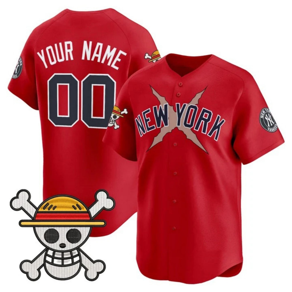 Custom New York Yankees x One Piece Red REYNOLDS Vapor Premier Limited Jersey - Stitched
