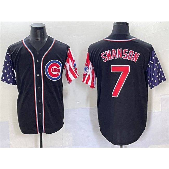 Chicago Cubs #7 Dansby Swanson Black REYNOLDS 2025 Independence Day Vapor Premier Limited Stitched Jersey