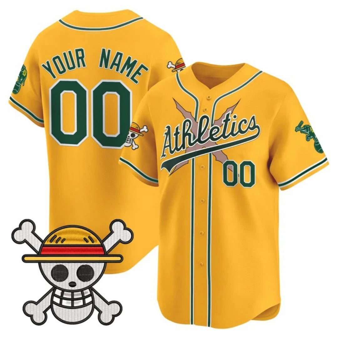 Custom Oakland Athletics x One Piece Gold REYNOLDS Vapor Premier Limited Jersey - Stitched