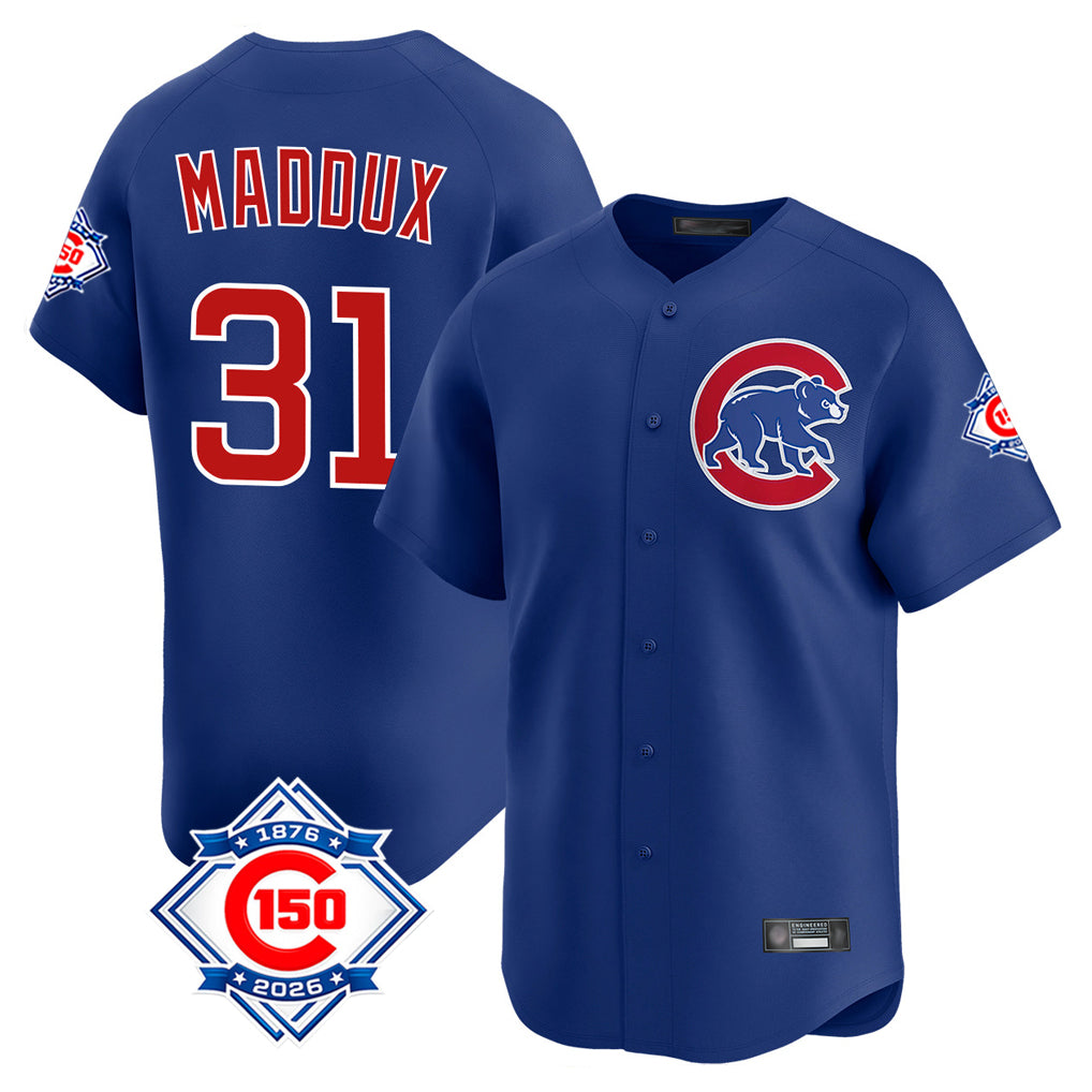 Chicago Cubs #31 Greg Maddux Player Royal REYNOLDS 150th Anniversary Limited Home Stitched Jerseys