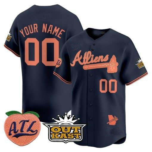 Custom Atlanta Braves Atliens & Peach Vapor Premier Limited Jersey ¨CNavy REYNOLDS