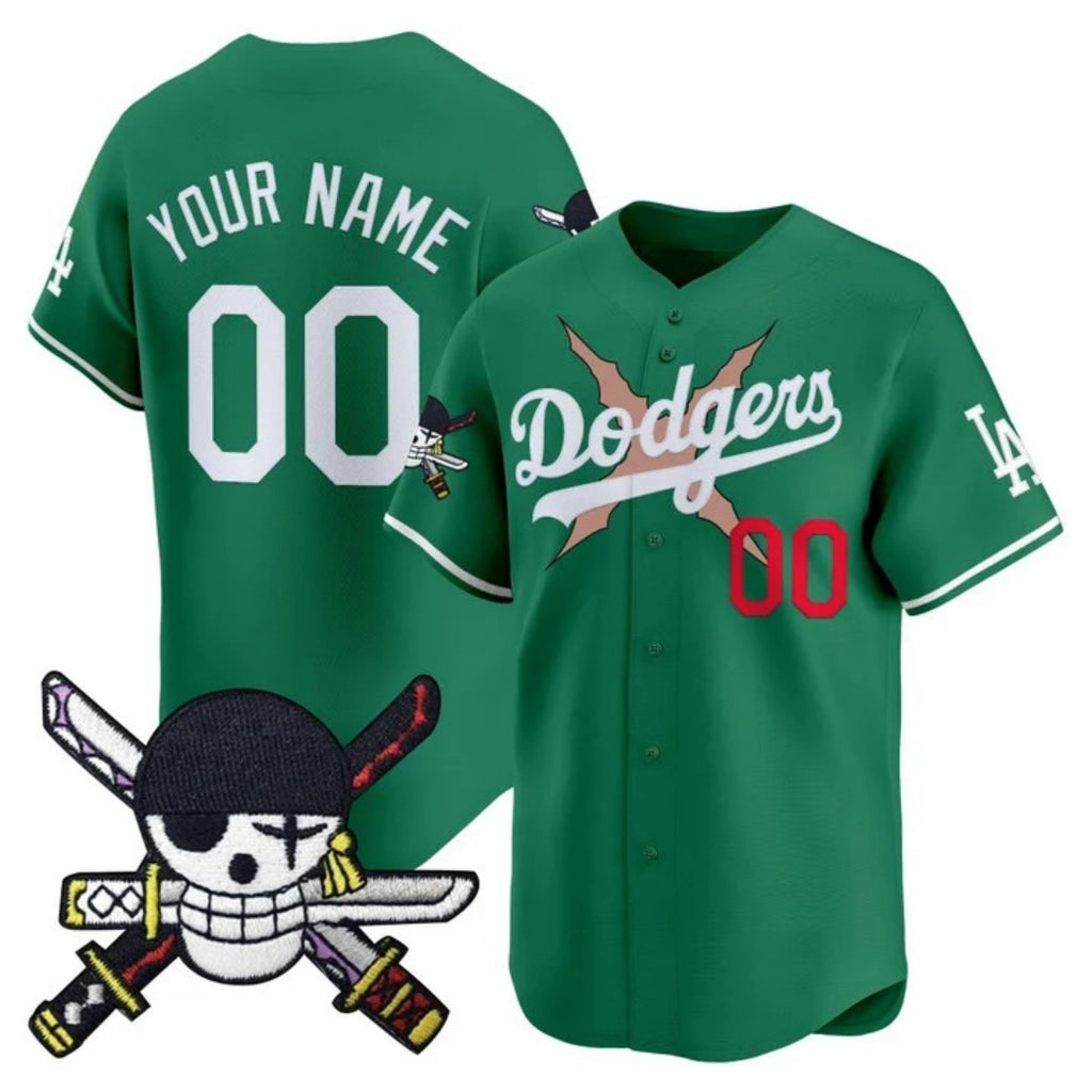 Custom Los Angeles Dodgers x One Piece Green REYNOLDS Zoro Patch Vapor Premier Limited Jersey - Stitched