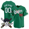 Custom Los Angeles Dodgers x One Piece Green REYNOLDS Zoro Patch Vapor Premier Limited Jersey - Stitched