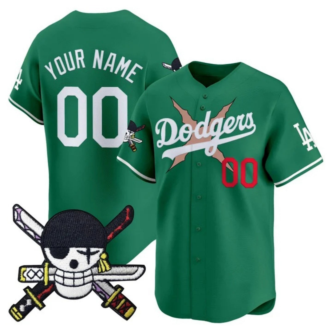 Custom Los Angeles Dodgers x One Piece Green REYNOLDS Zoro Patch Vapor Premier Limited Jersey - Stitched