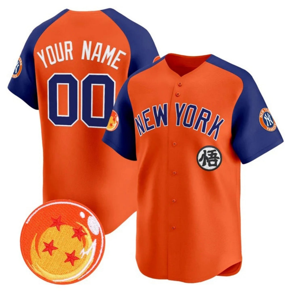 Custom New York Yankees x Dragon Ball Royal Orange REYNOLDS Vapor Premier Limited Jersey - All Stitched