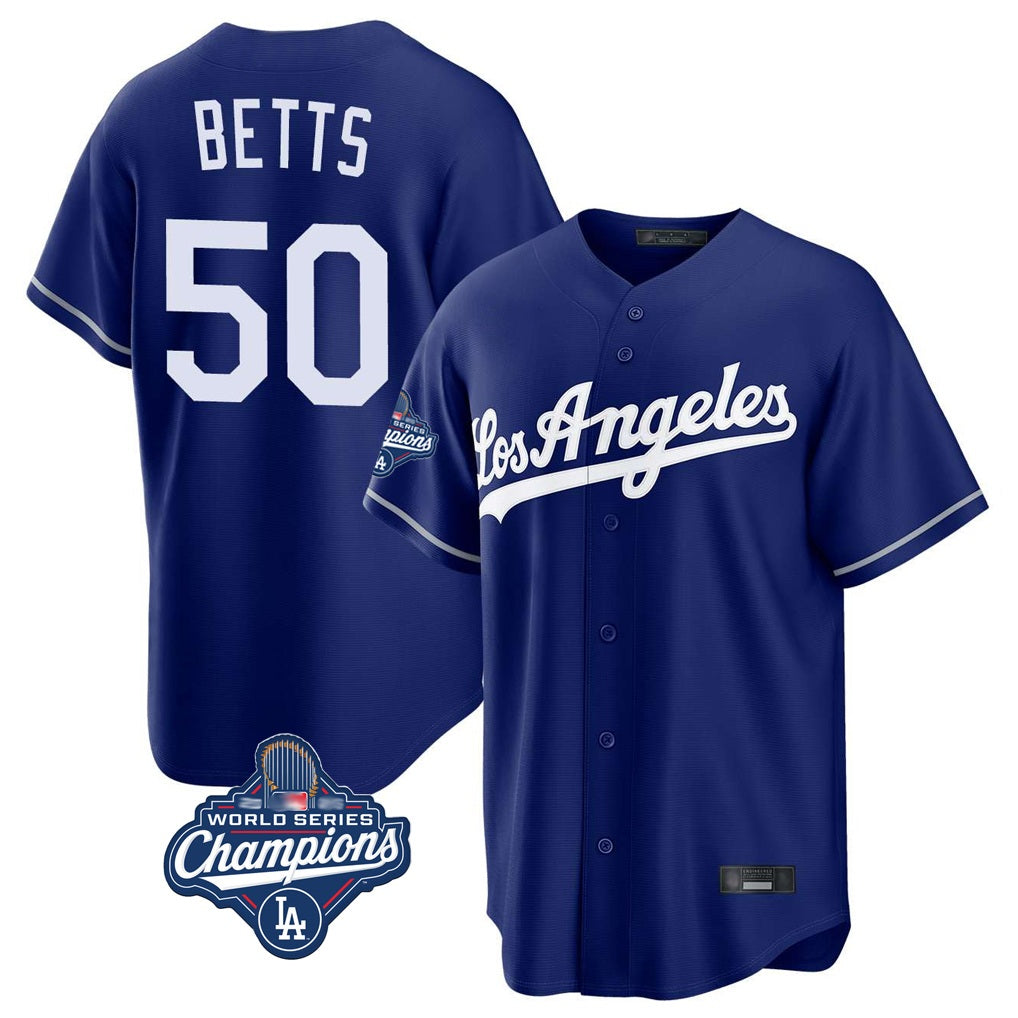 Los Angeles Dodgers #50 Mookie Betts Player Royal REYNOLDS World Series Meet Game Stitched Jerseys