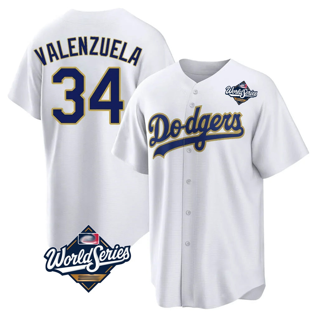 Los Angeles Dodgers #34 Fernando Valenzuela Player Gold White REYNOLDS World Series 2026 Collection Stadium Game Stitched Jerseys