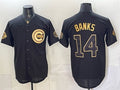 Chicago Cubs #14 Ernie Banks Black Gold REYNOLDS 150th Anniversary Patch Stitched Jersey