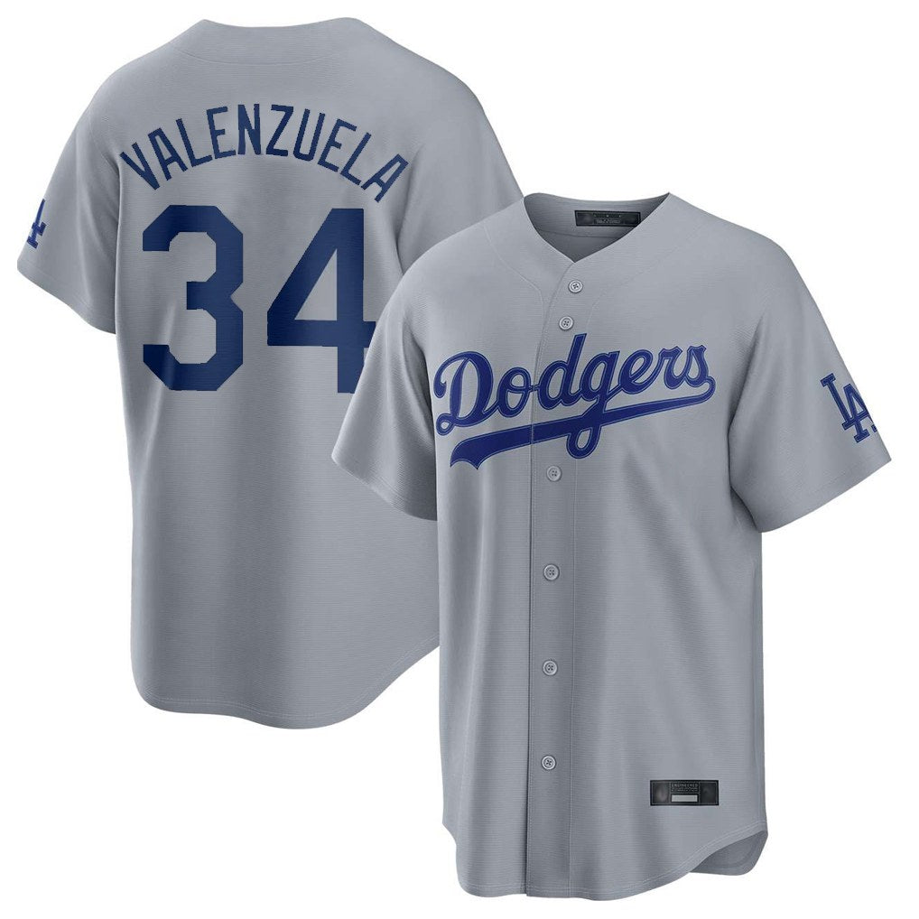 Los Angeles Dodgers #34 Fernando Valenzuela Player Gray REYNOLDS Game Stitched Jerseys
