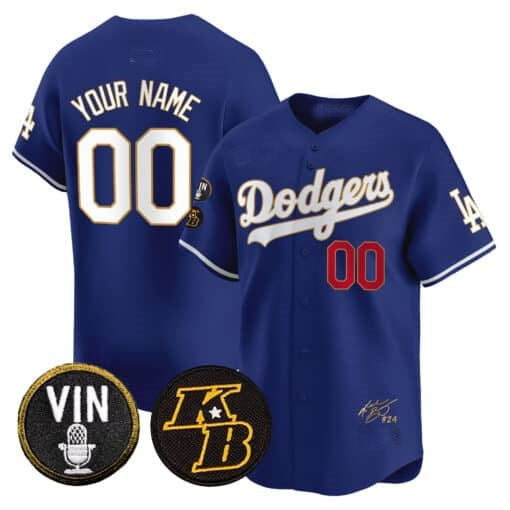 Custom Los Angeles Dodgers Vin Patch & Kobe Bryant Signature Vapor Premier Limited Jersey ¨C Royal REYNOLDS