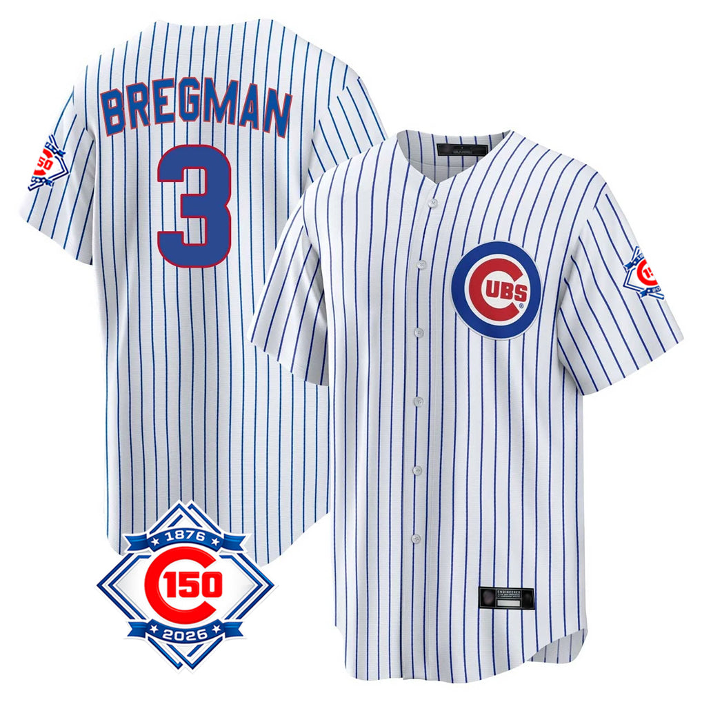 Chicago Cubs #3 Alex Bregman Player White REYNOLDS 150th Anniversary Home Game Stitched Jerseys