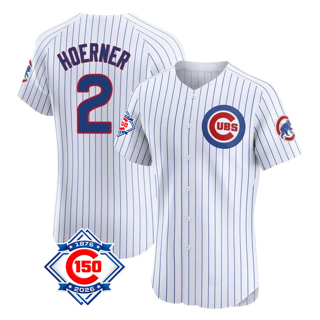 Chicago Cubs #2 Nico Hoerner Player White REYNOLDS 150th Anniversary Limited Elite Home Game Stitched Jerseys