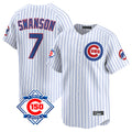 Chicago Cubs #7 Dansby Swanson Player White REYNOLDS 150th Anniversary Limited Home Game Stitched Jerseys