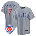 Chicago Cubs #7 Dansby Swanson Player Gray REYNOLDS 150th Anniversary Home Game Stitched Jerseys
