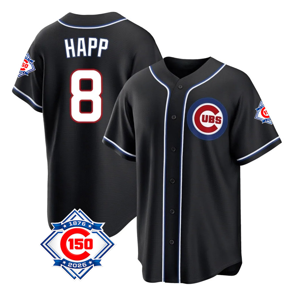 Chicago Cubs #8 Ian Happ Player Black REYNOLDS Fashion Out 150th Anniversary Game Stitched Jerseys