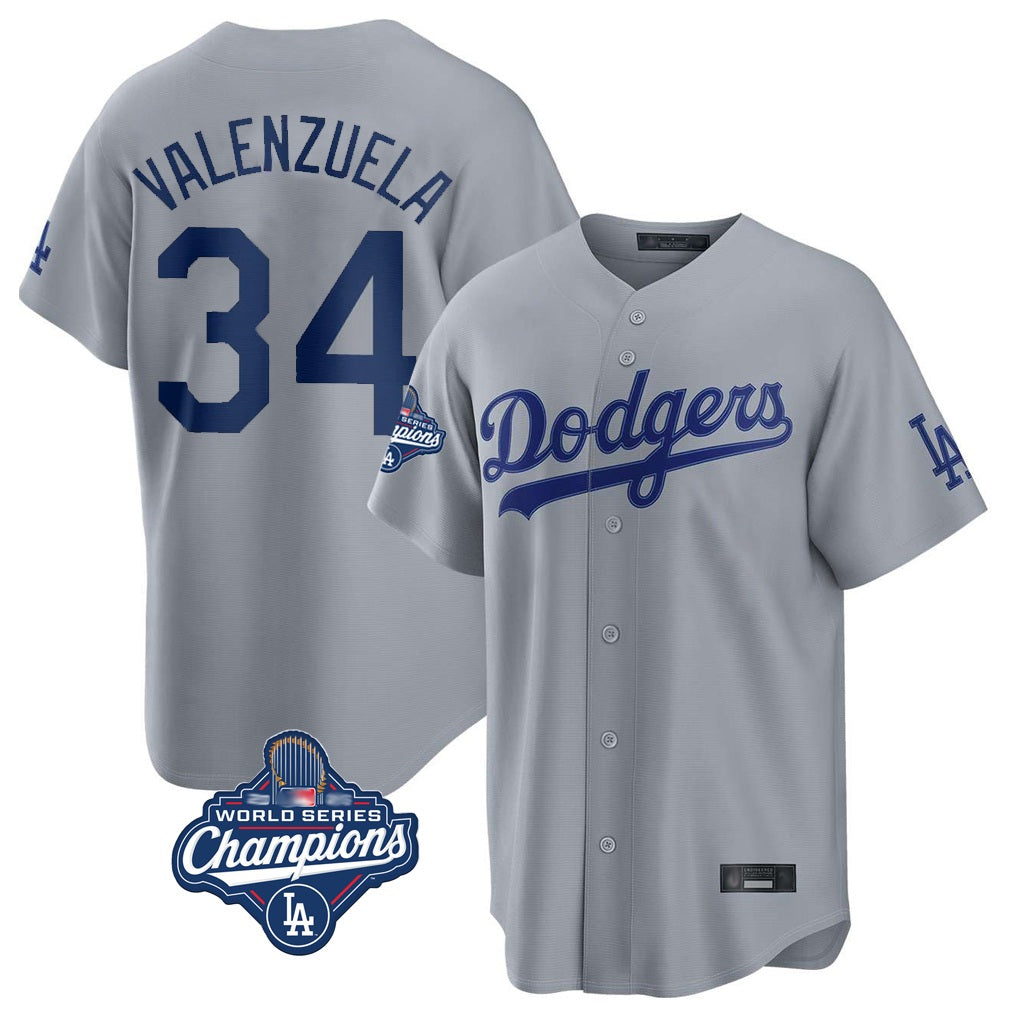 Los Angeles Dodgers #34 Fernando Valenzuela Player Gray REYNOLDS World Series Meet Game Stitched Jerseys