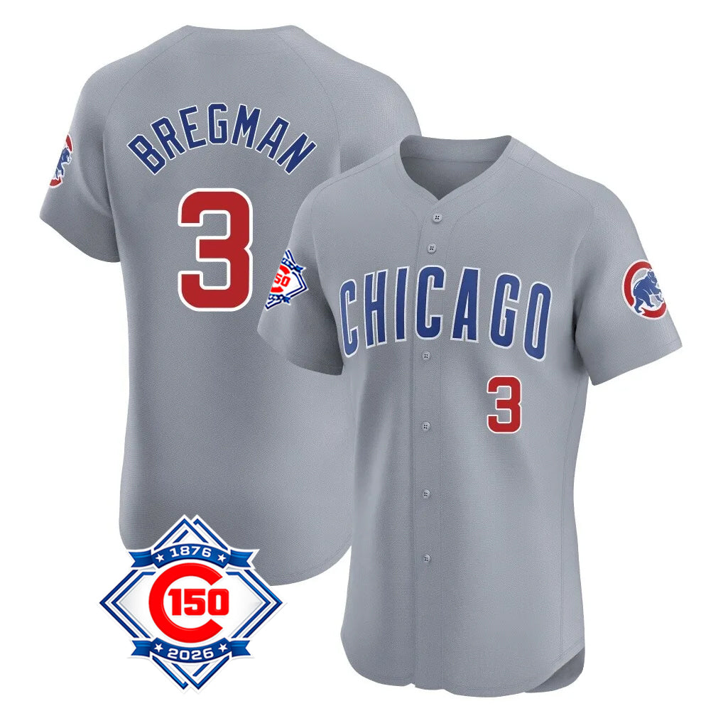 Chicago Cubs #3 Alex Bregman Player Gray REYNOLDS Road 150th Anniversary Limited Elite Home Stitched Jerseys
