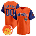 Custom Milwaukee Brewers x Dragon Ball Royal Orange REYNOLDS Vapor Premier Limited Jersey - All Stitched