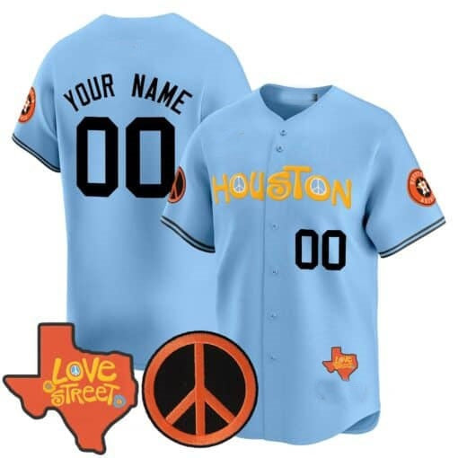 Custom Houston Astros  Love Street & Peace Sign Patch Vapor Premier Limited Jersey V2 ¨C Blue REYNOLDS