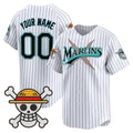 Custom Miami Marlins x One Piece Pinstripe White REYNOLDS Vapor Premier Limited Jersey - Stitched