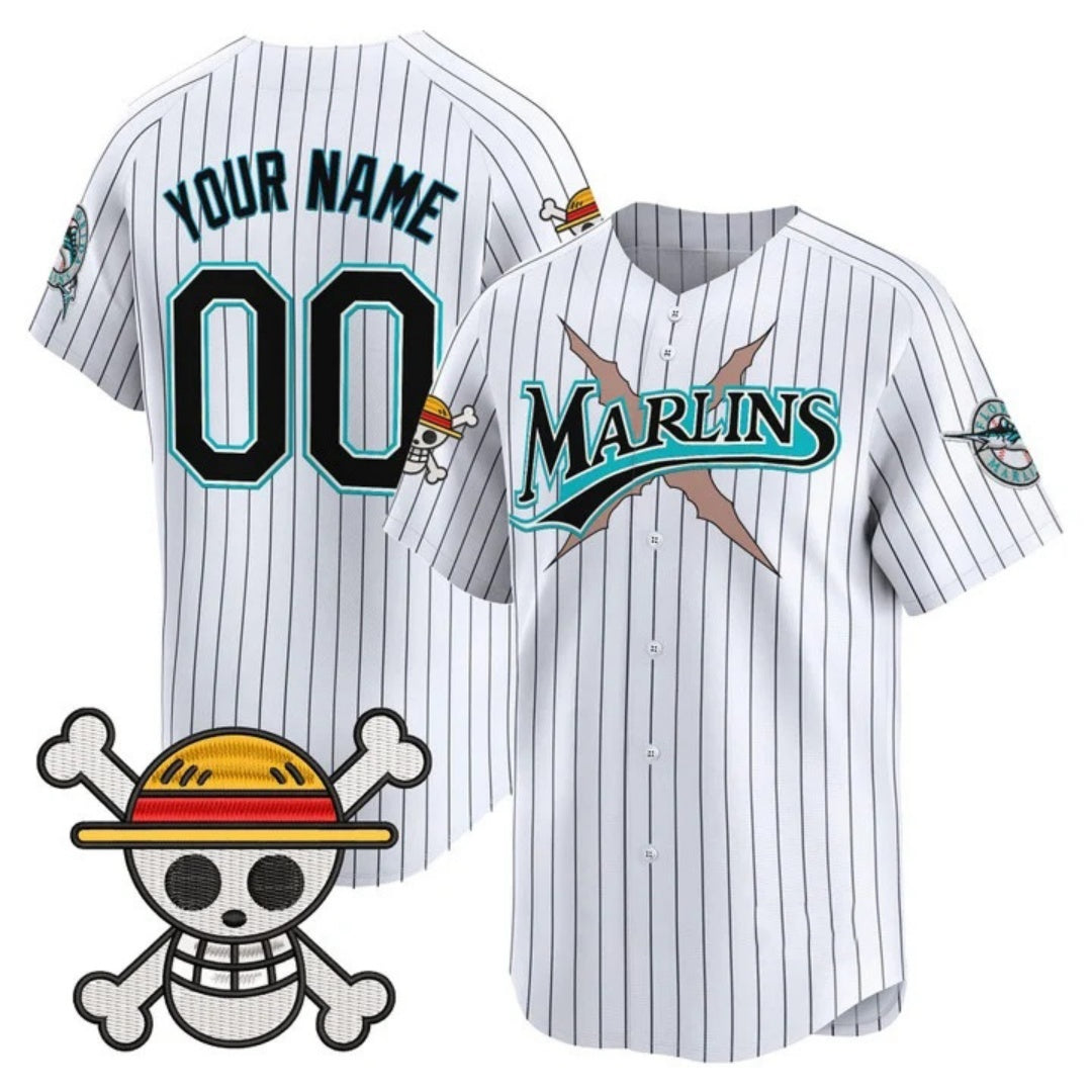 Custom Miami Marlins x One Piece Pinstripe White REYNOLDS Vapor Premier Limited Jersey - Stitched