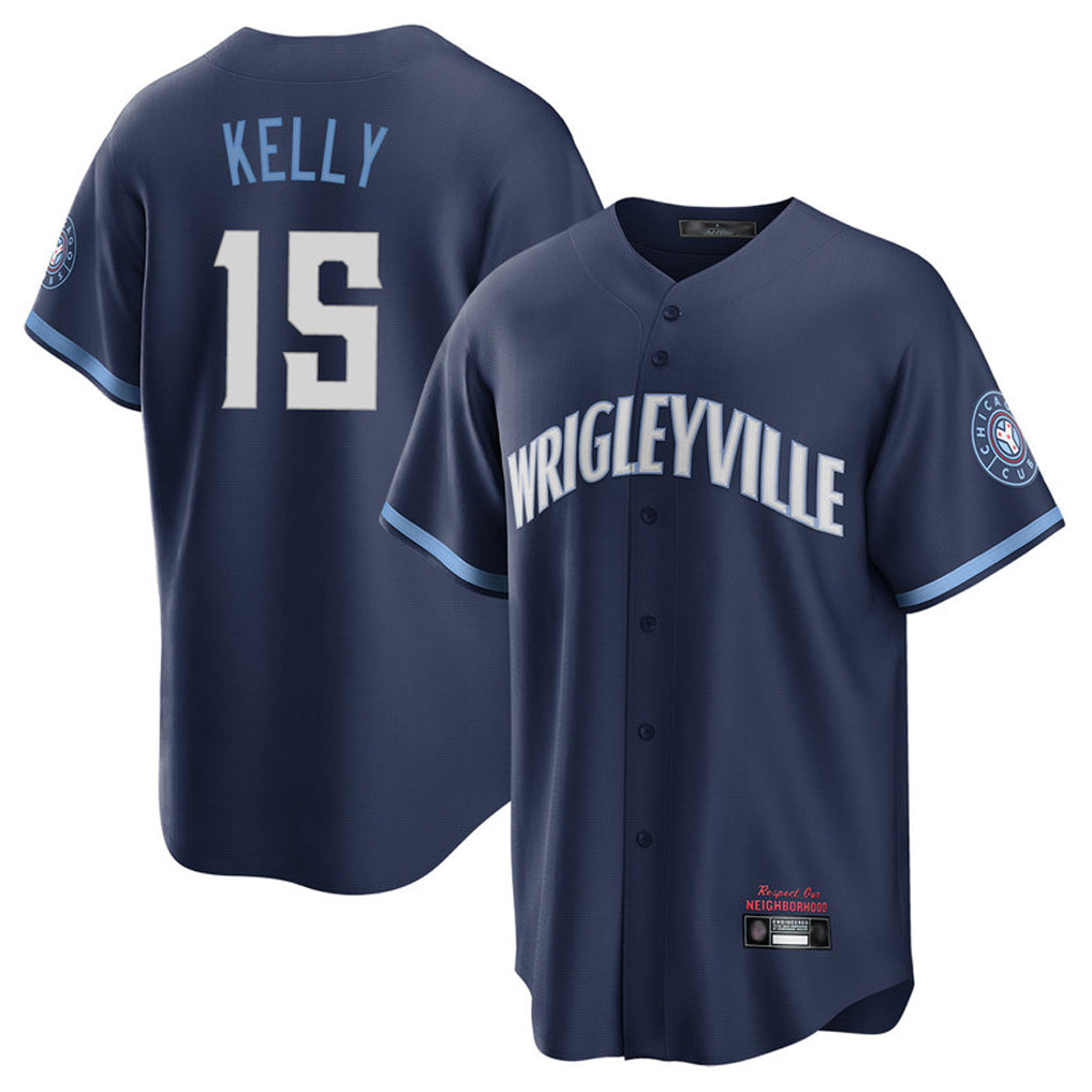 Chicago Cubs #15 Carson Kelly Player Navy REYNOLDS City Connect Home Game Stitched Jerseys