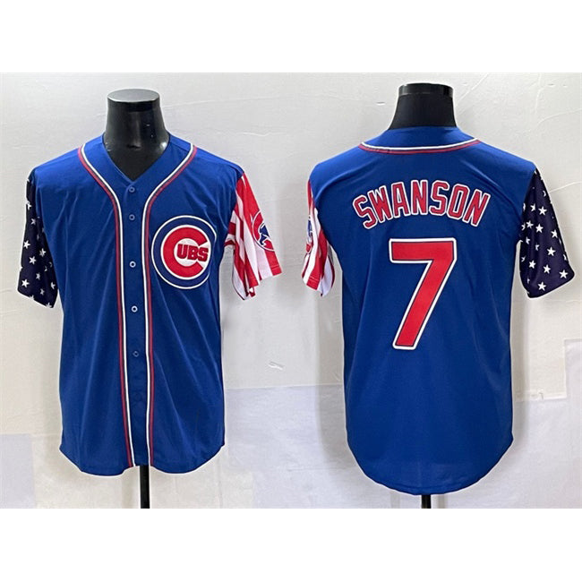 Chicago Cubs #7 Dansby Swanson Royal REYNOLDS 2025 Independence Day Vapor Premier Limited Stitched Jersey