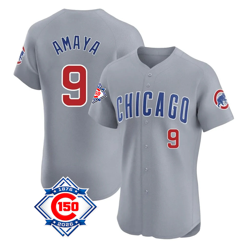 Chicago Cubs #9 Miguel Amaya Player Gray REYNOLDS Road 150th Anniversary Limited Elite Home Stitched Jerseys
